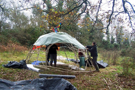 constructing a dome in the orchard
